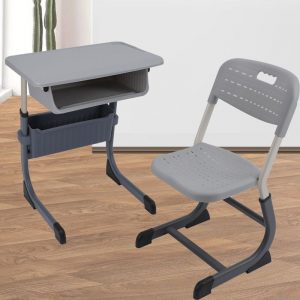 "2 Shelves Gray Plastic Flexible Height Ergonomic Children Computer Desk with Chair, Locker"