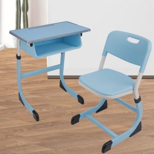"2 Shelves Blue Reclaimed Wood Ergonomic Children Computer Desk with Receptacle, Chair"