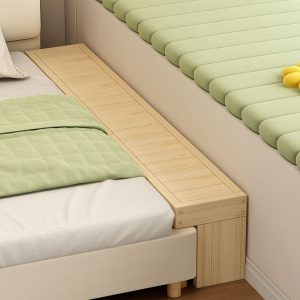"Gender Neutral Simplistic Wood Color Pine Wood Panel Children Bed"