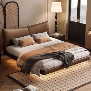 "Sepia Modern Simple Style Standard Kids Bed with Lumber & Synthetic Leather, Headboard, Gender Neutral"