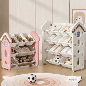 "Simplistic Polymer Vertical Standard Children's Bookshelf with Open Back, Standalone, 5/7/9 Bins Storage"