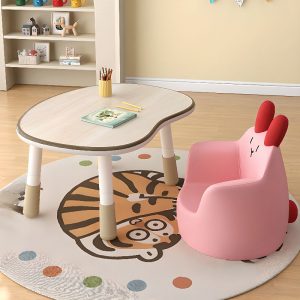 "Height-adjustable Pale Wood Finish Ergonomic Scratch-defiant Wood Adjustable Children's Desk"