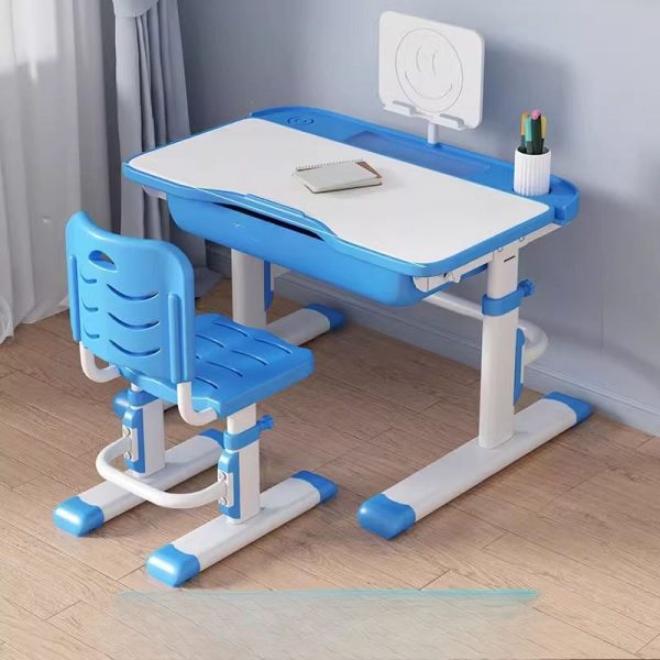 "Adjustable Height Scratch-defiant Adjustable Kids Desk with Locker, Pencil Drawer, Metal Legs and a Chalk Wood Tabletop"