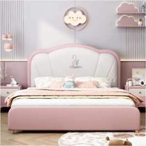 "Rose Simplistic Upholstered Standard Children Bed with Synthetic Leather, Coir Mattress & Headboard for Gender Neutral"