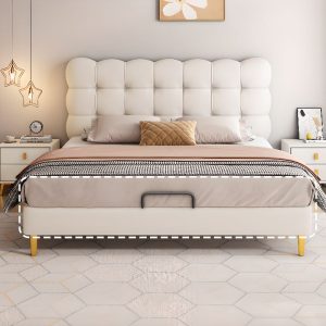 "Simplistic Wood Frame Chalk Genuine Leather Gender Neutral Standard Children Bed with Memory Foam Mattress and Headboard"