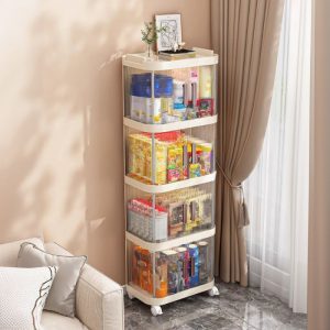 "Chalk Standard Kids Bookshelf with Caster Wheels, Multiple Shelves and Doors, Vertical Orientation, Scratch-tolerant Polymerized Material"