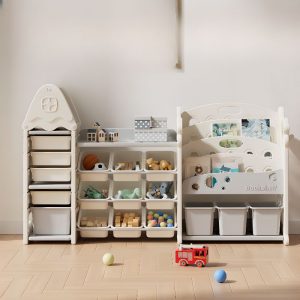 "Art Deco Standard Children's Bookshelf with 6/5 Shelves, Horizontal/Vertical, Closed Back, Synthetic Shelf, Detached"