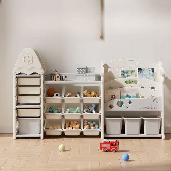 "Art Deco Standard Children's Bookshelf with 6/5 Shelves, Horizontal/Vertical, Closed Back, Synthetic Shelf, Detached"