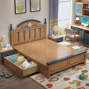 "Trendy Brown/Cream Timber Standard Children Bed with 2 Drawers, Headboard, & Underbed Storage, Gender Neutral"